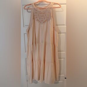 Cream Sleeveless Dress with Lace Details